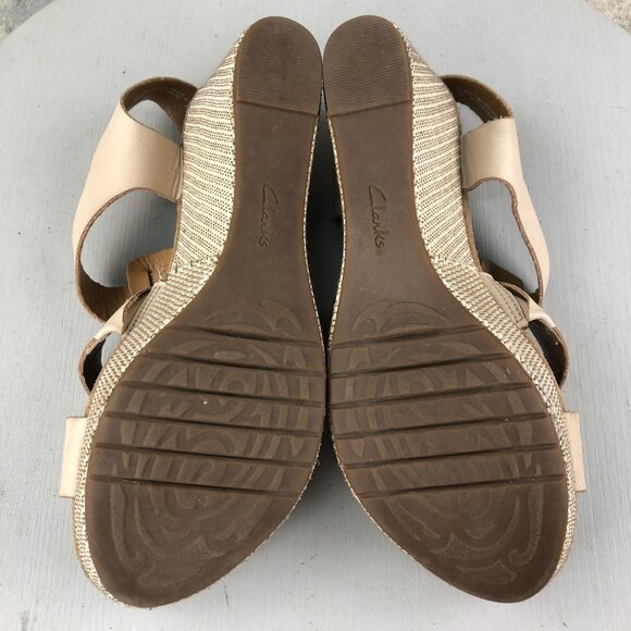 Clarks Women's Size 8W WIDE Artisan Caslynn Reece Cream Open Toe Wedges Sandals - Picture 11 of 16